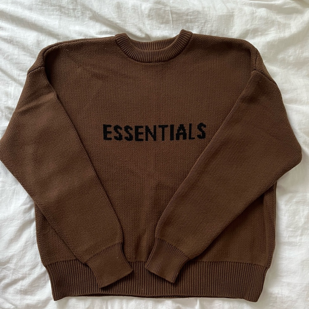 Essentials Fear Of God knit brown sweater crewneck